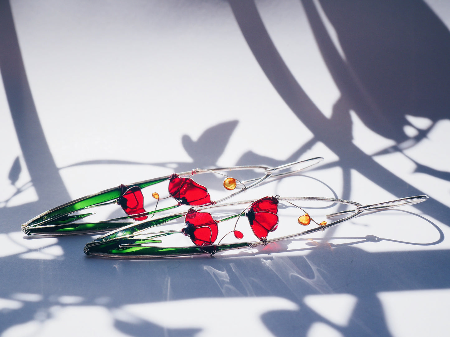 Red Poppies Elongated Earrings
