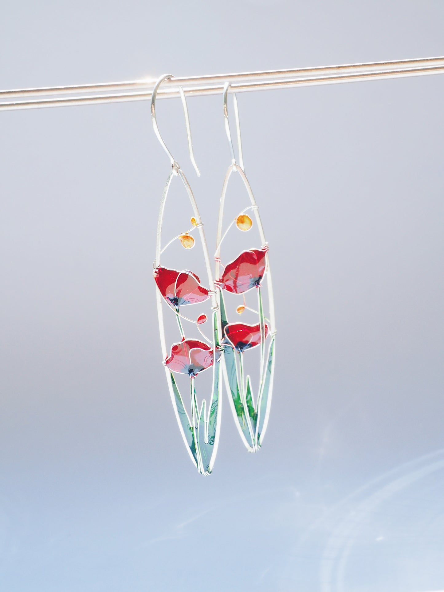 Red Poppies Elongated Earrings