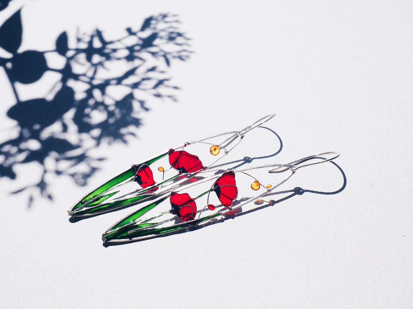 Red Poppies Elongated Earrings