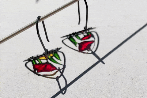 Red Poppies Triangle Earrings