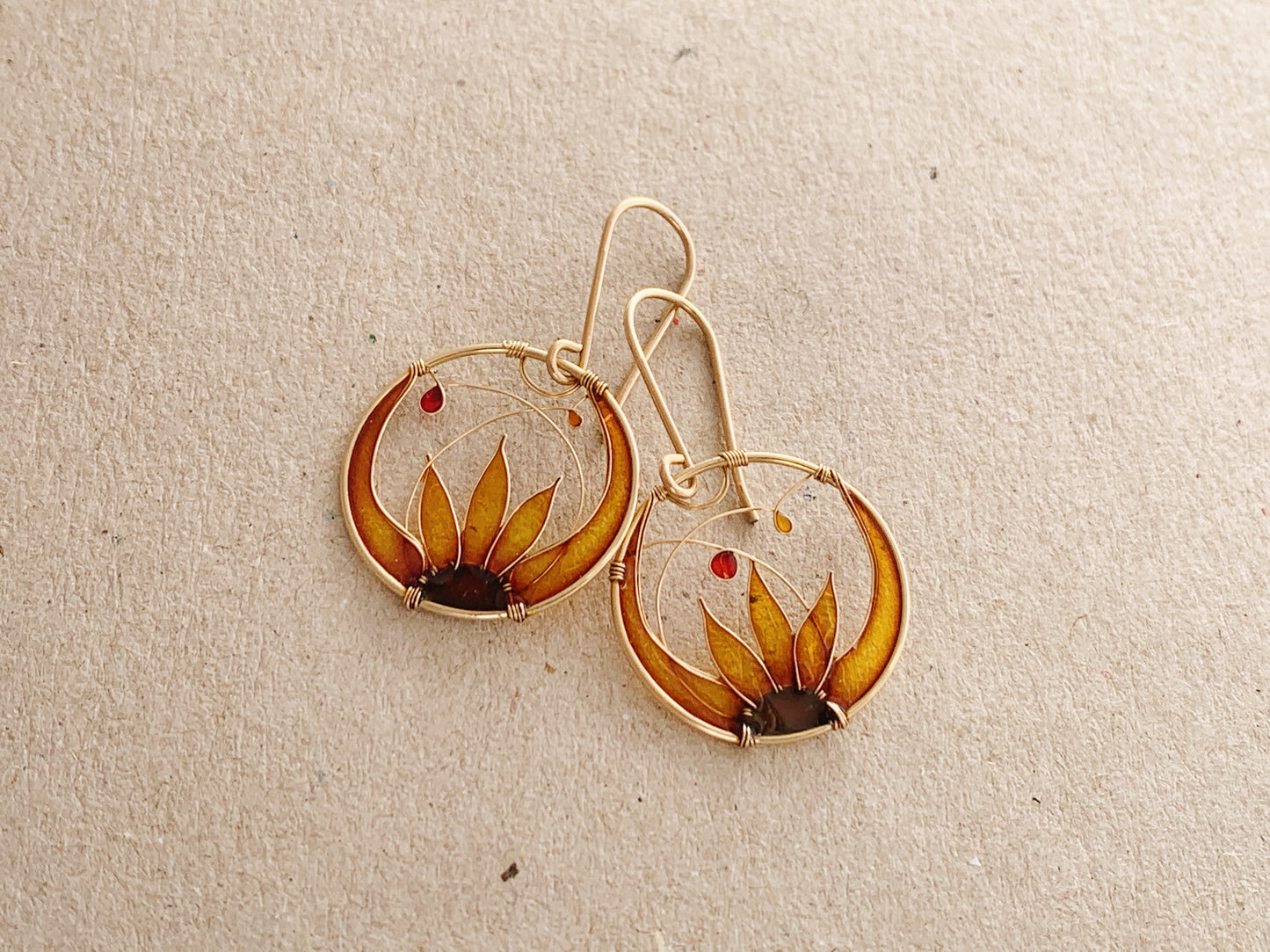 14K Gold Sunflower Earrings