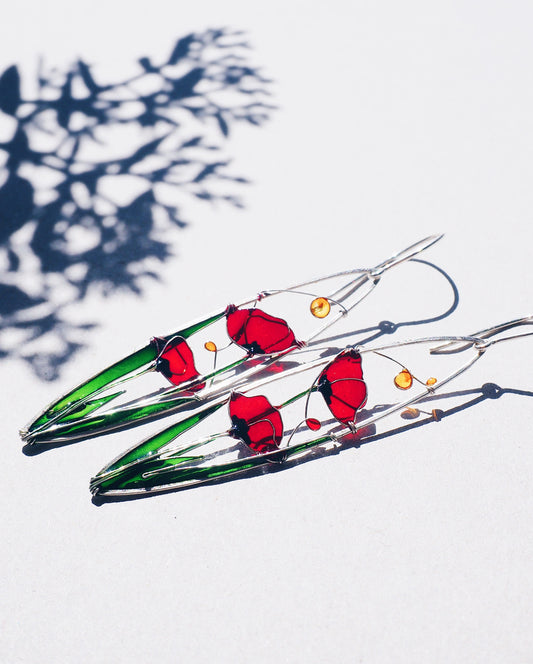 Red Poppies Elongated Earrings