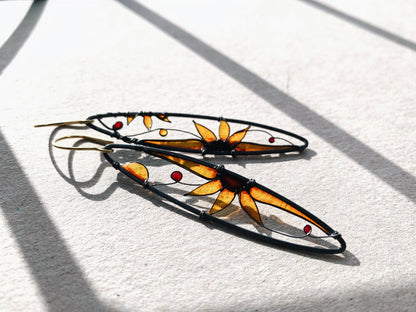 Elongated Sunflower Earrings