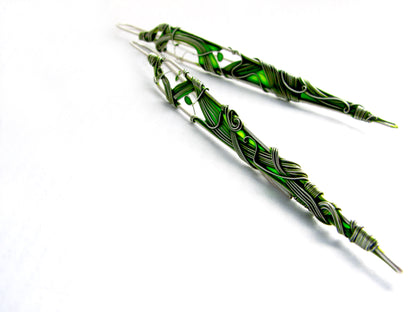 Long Green Leaves Earrings