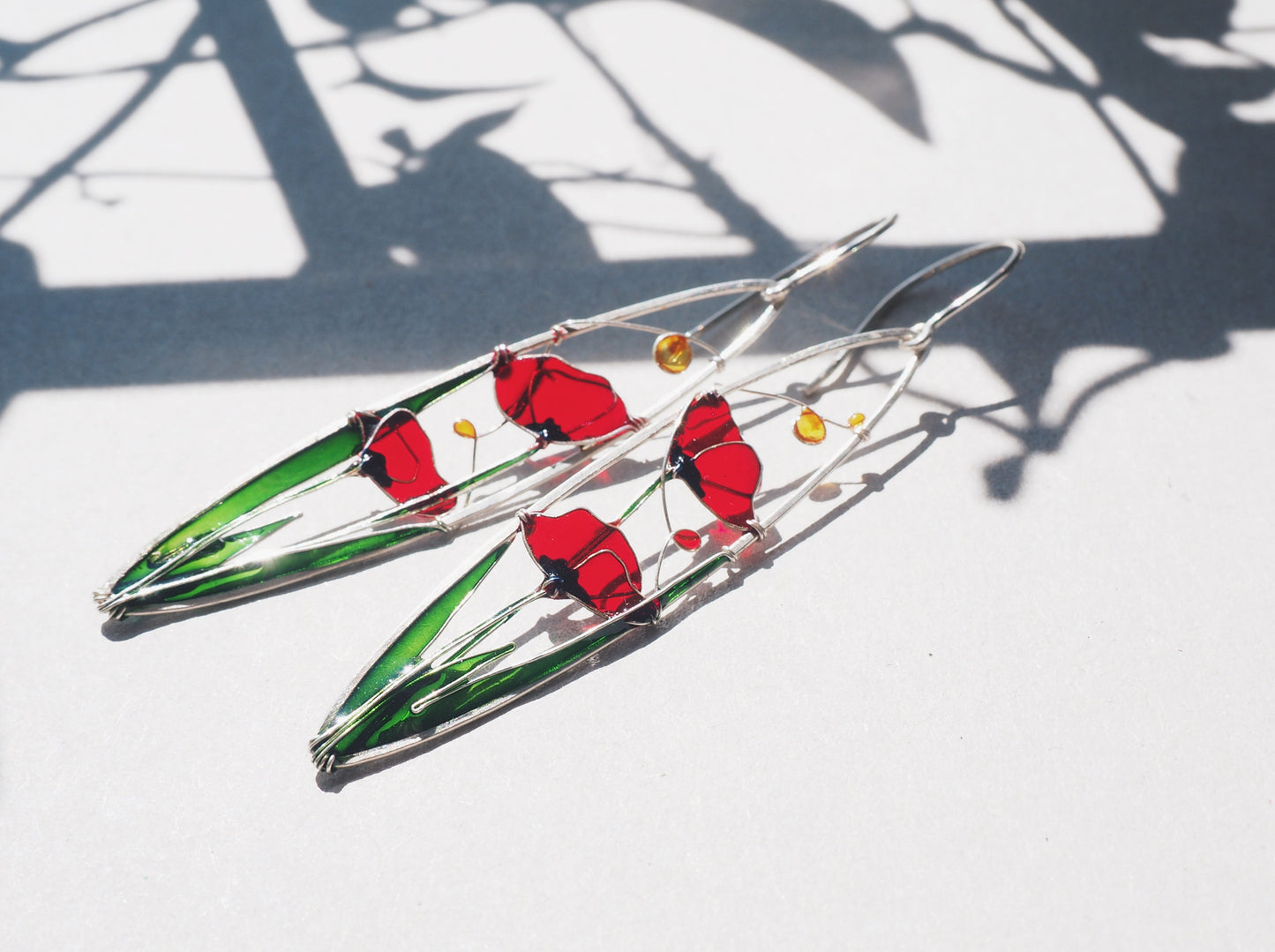 Red Poppies Elongated Earrings