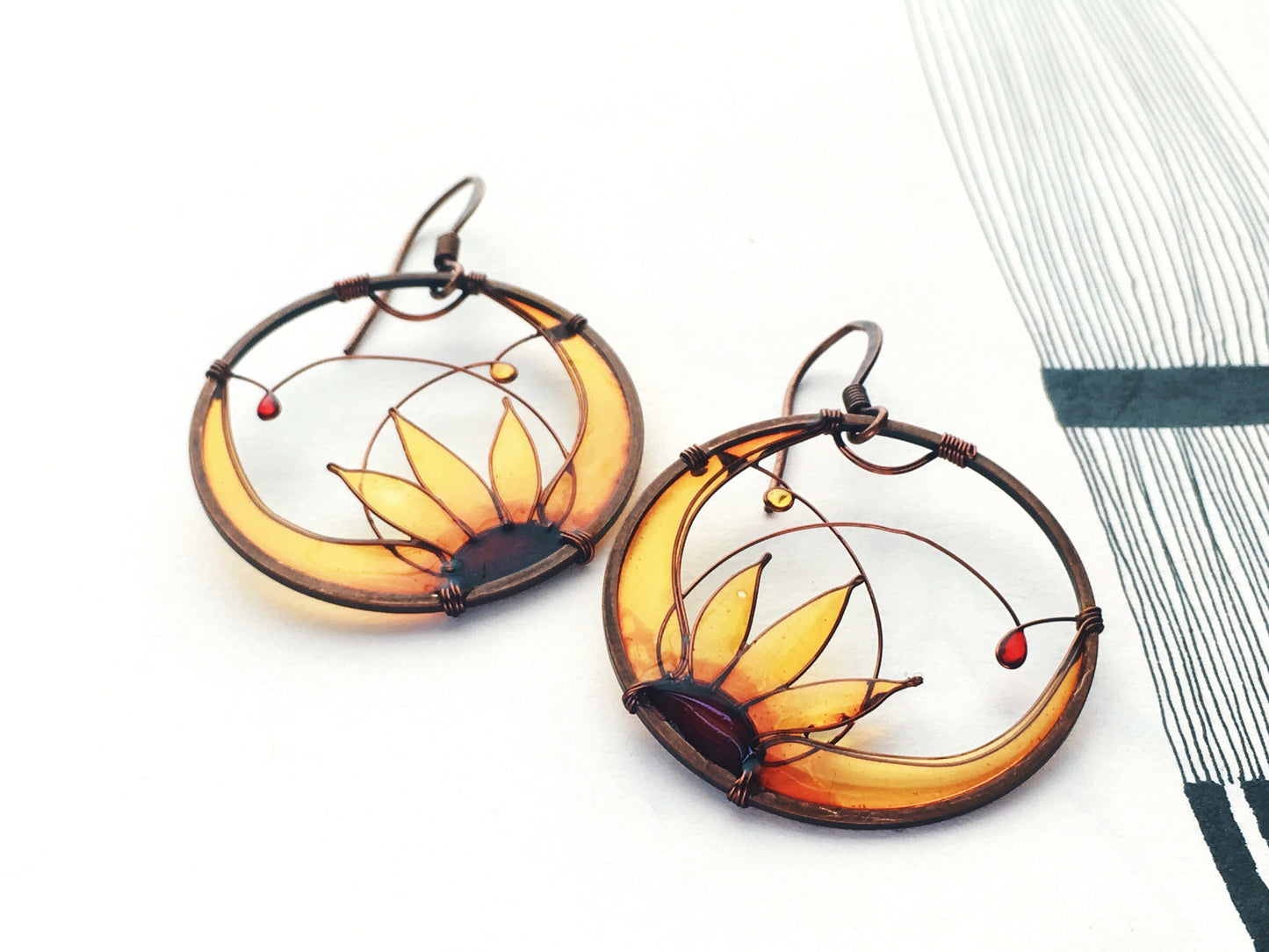 Copper Sunflower Earrings