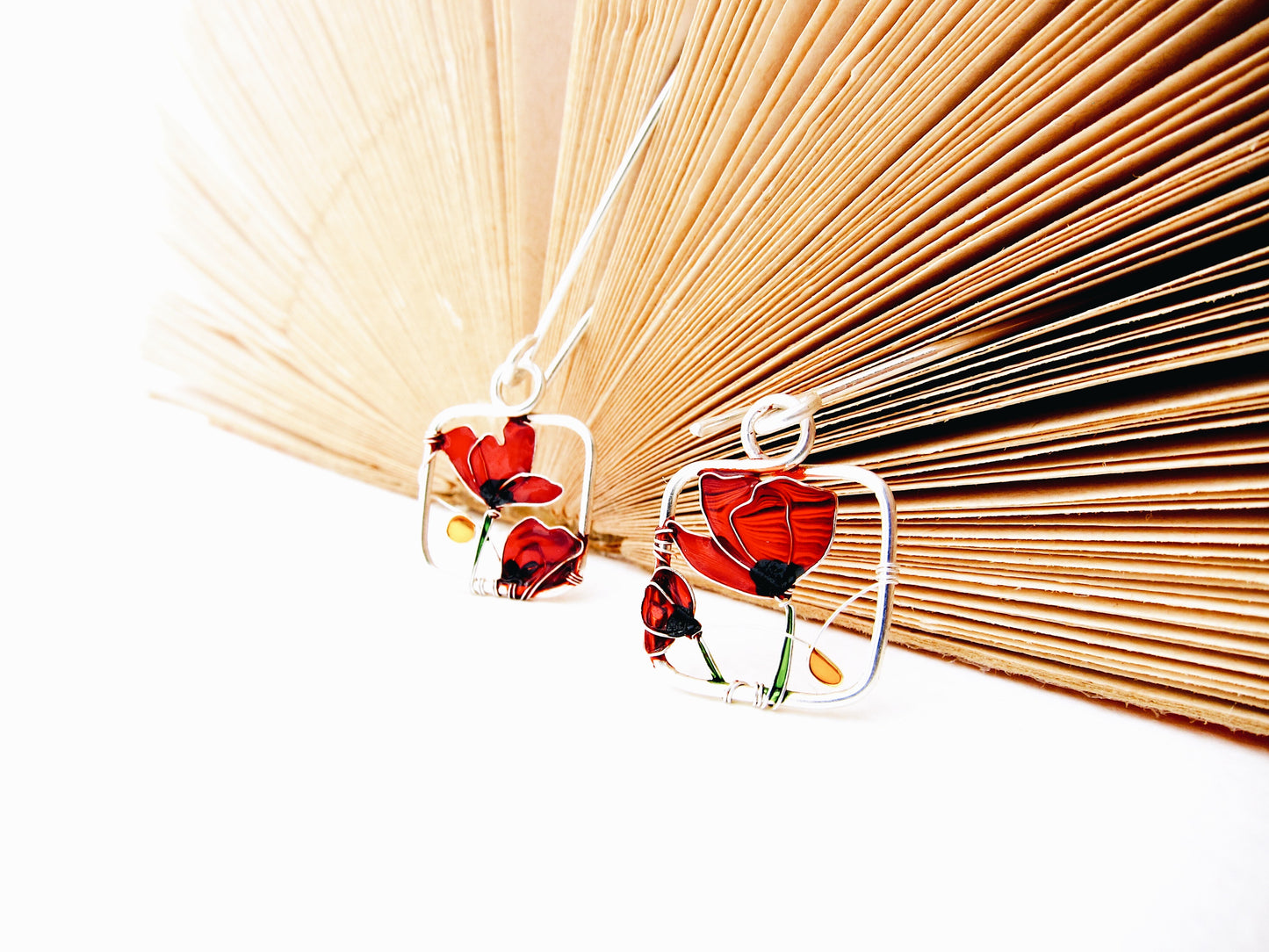 Red Poppies Silver Earrings