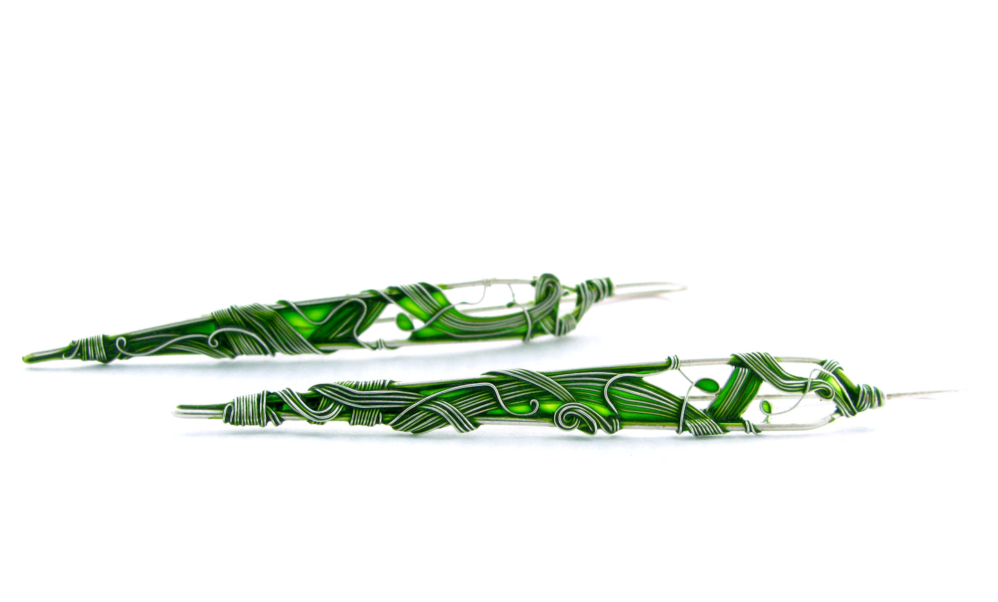 Long Green Leaves Earrings