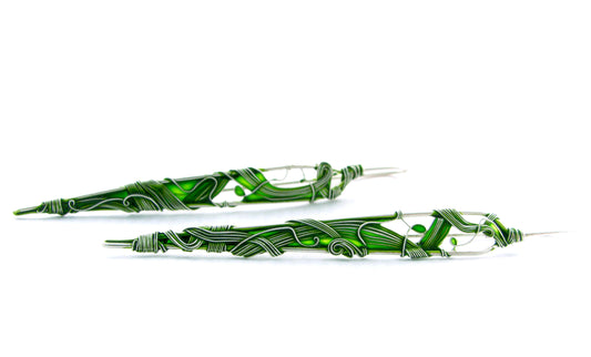 Long Green Leaves Earrings