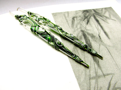 Long Green Leaves Earrings