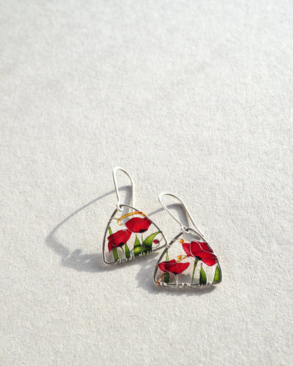 Red Poppies Triangle Earrings